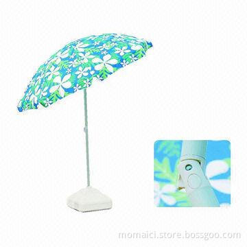 Auto Open Full Printed Beach Umbrella, 190T/170T Polyester, White Powder Coated Metal Frame